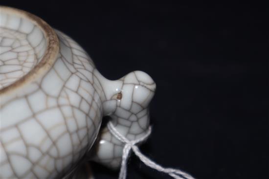 A small two handled crackleware Chinese censer height 6cm